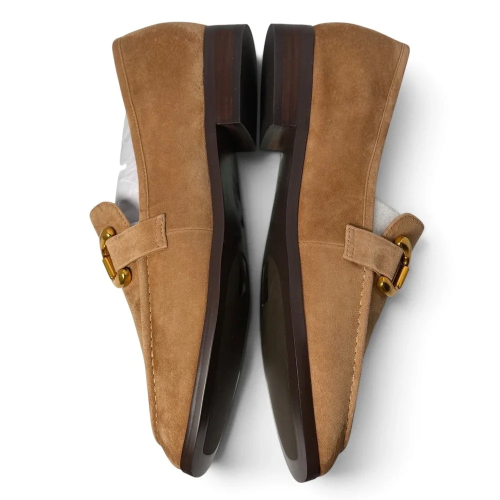 NIB Bibi Lou Zagreb Loafer Suede Gold Horsebit 41/10-10.5 Camel Anthropologie